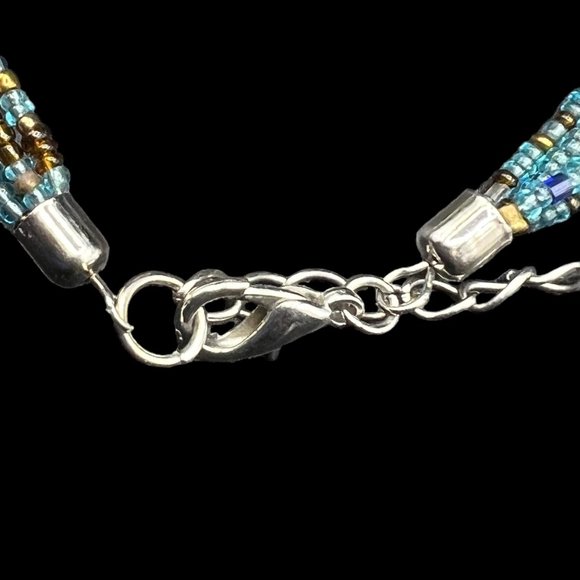 Glass Pendant Beaded Necklace Handmade Blue Green Fashion Jewelry Adjustable - Picture 5 of 7